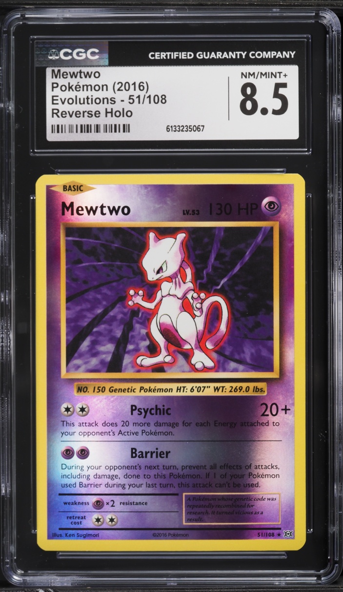 2016 Pokemon XY Evolutions Reverse Holo Mewtwo #51 CGC 8.5 NM-MT+