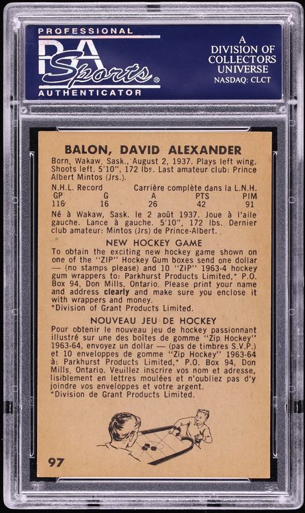 1963 Parkhurst Dave Balon #97 PSA 8 NM-MT