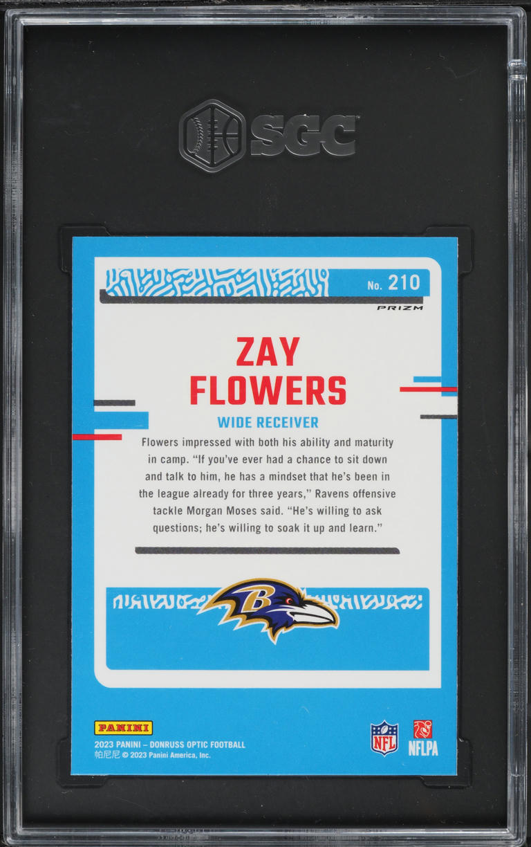 2023 Donruss Optic Purple Shock Prizm Zay Flowers ROOKIE #210 SGC 9 MINT