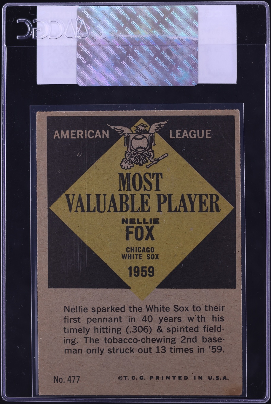 1961 Topps Nellie Fox MVP #477 CGC AUTH
