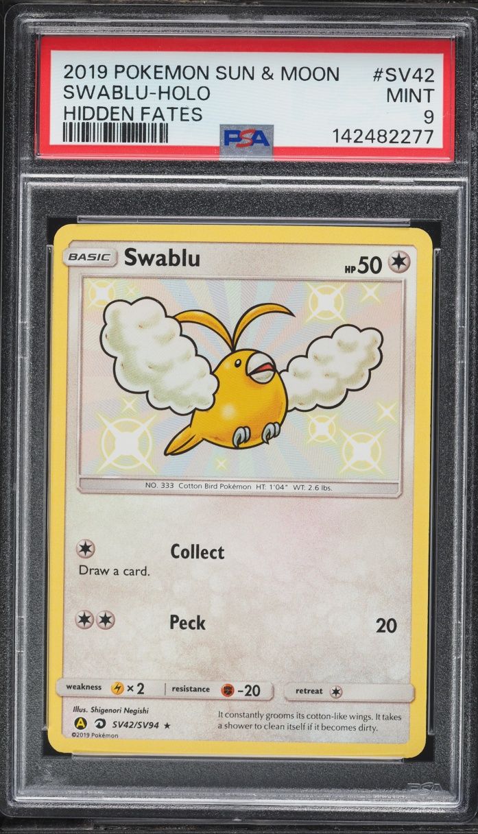 2019 Pokemon Sun & Moon Hidden Fates Shiny Swablu #SV42 PSA 9 MINT