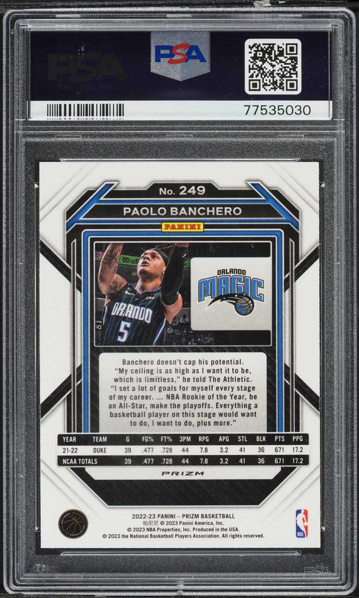2022 Panini Prizm Pink Ice Paolo Banchero ROOKIE #249 PSA 10 GEM MINT