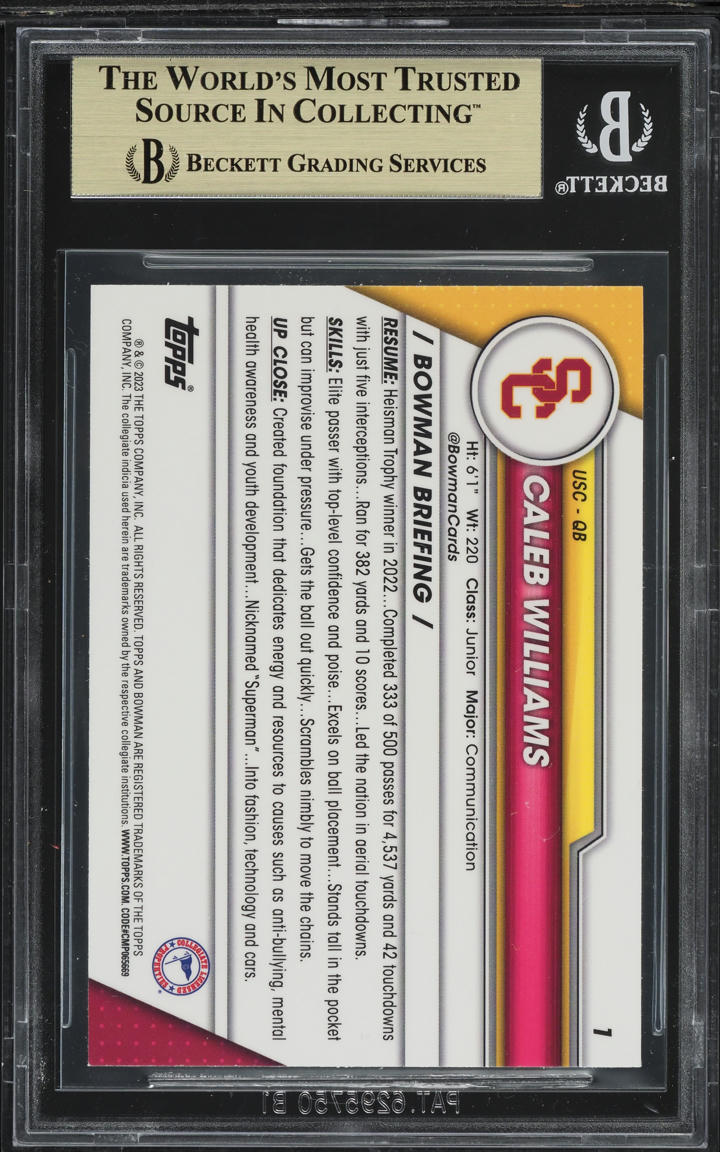 2023 Bowman Chrome University Caleb Williams ROOKIE #1 BGS 9.5 GEM MINT