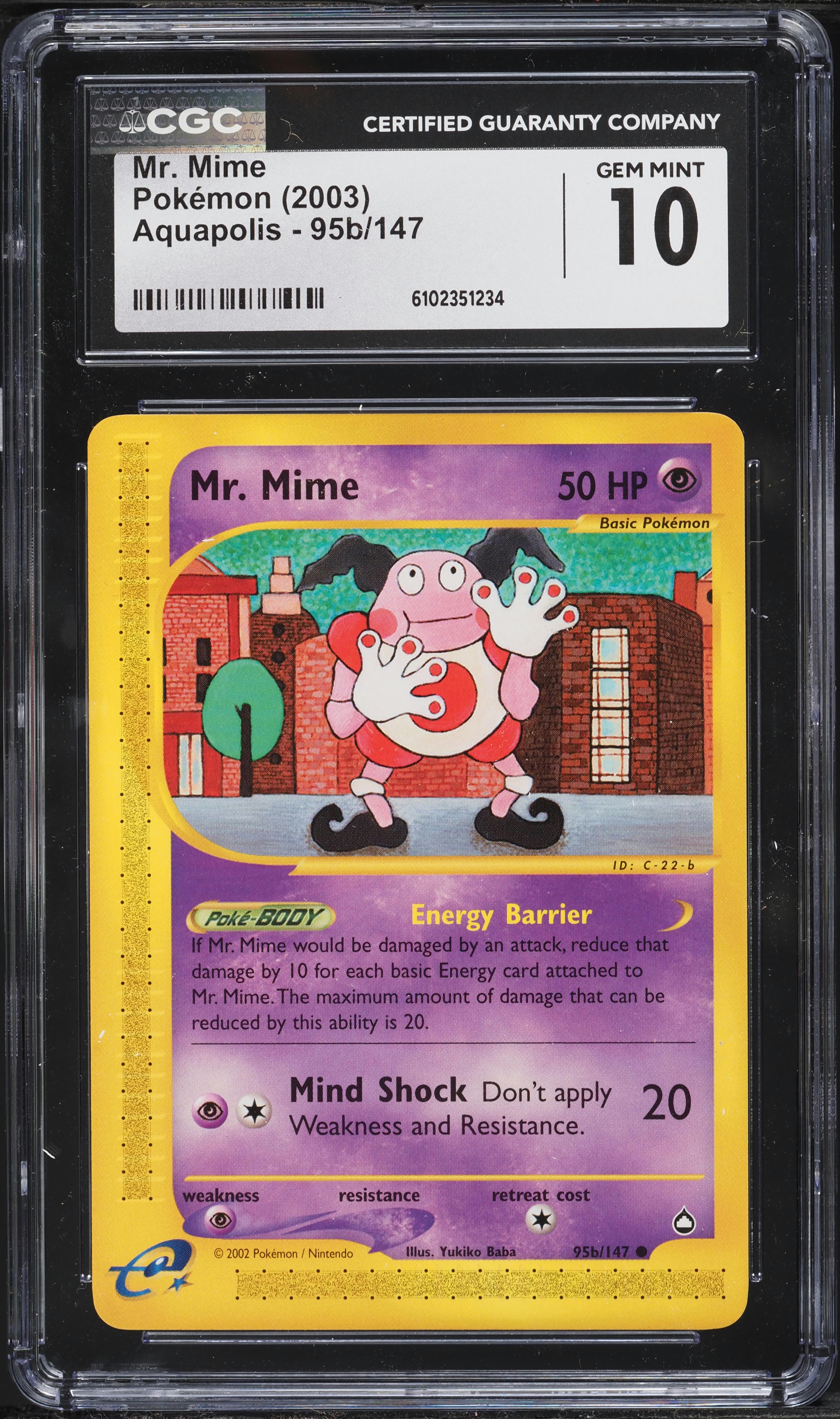 2003 Pokemon Aquapolis Mr. Mime #95b CGC 10 GEM MINT