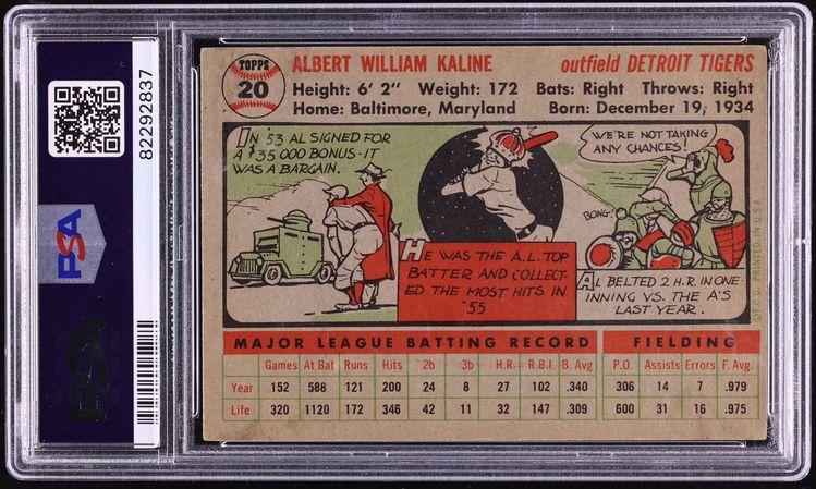 1956 Topps Al Kaline GRAY BACK #20 PSA 3 VG