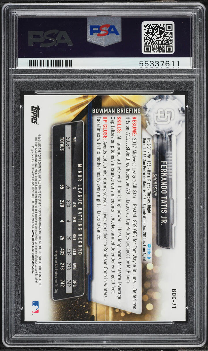 2017 Bowman Chrome Draft Fernando Tatis Jr. PROSPECT #BDC-71 PSA 10 GEM MINT
