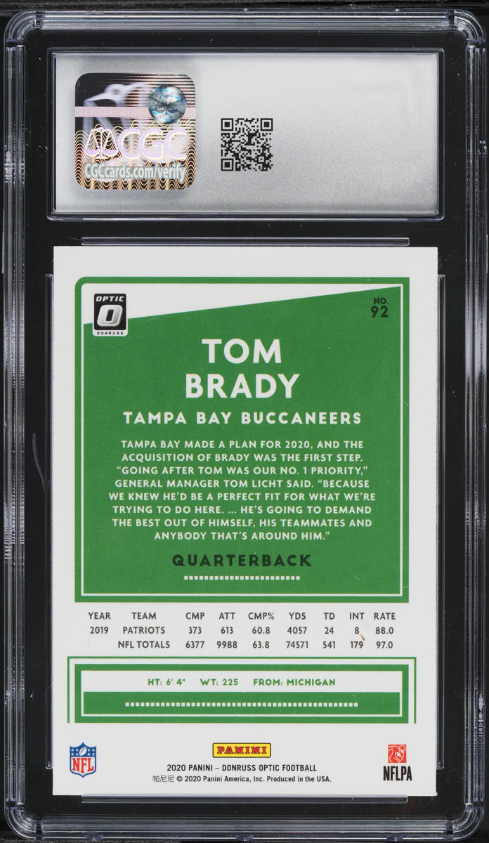 2020 Donruss Optic Tom Brady #92 CGC 10 GEM MINT