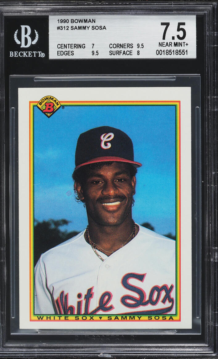 1990 Bowman Sammy Sosa ROOKIE #312 BAS BGS 7.5 NRMT+