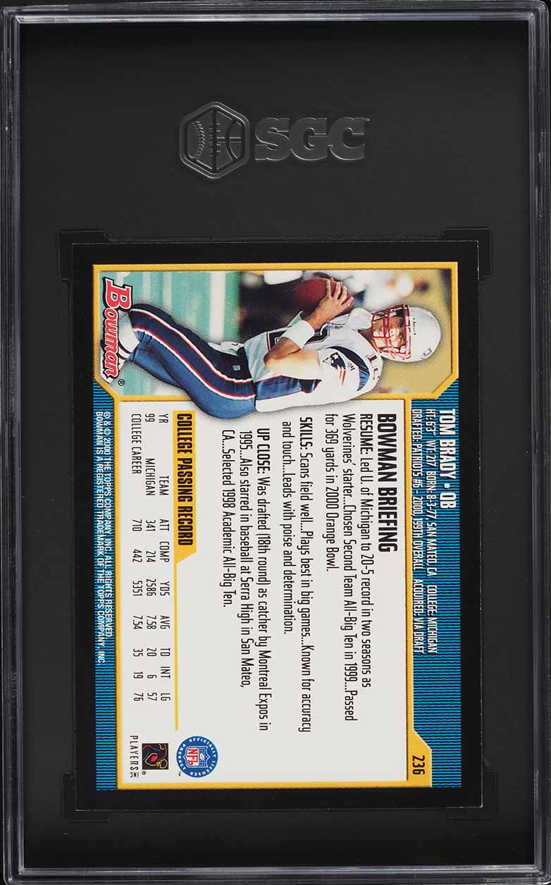 2000 Bowman Football Tom Brady ROOKIE #236 SGC 7.5 NRMT+