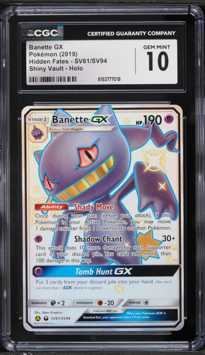 2019 Pokemon Sun & Moon Hidden Fates Shiny Vault Full Art Banette GX #SV61 CGC 10 GEM MINT