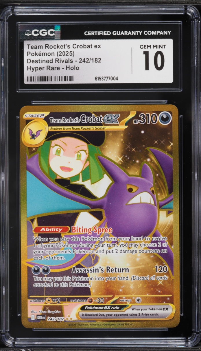 2025 Pokemon SV Destined Rivals Gold Rare Team Rocket's Crobat ex #242 CGC 10 GEM MINT