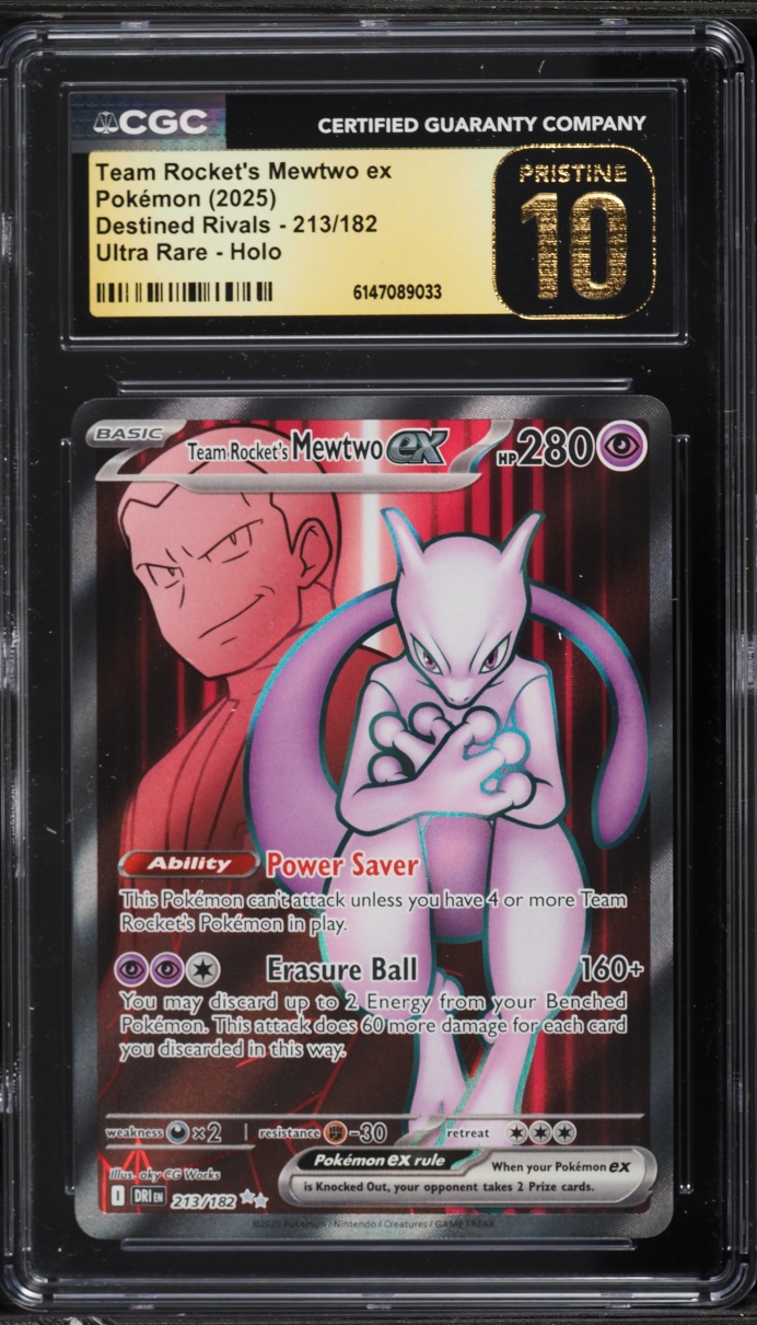 2025 Pokemon SV Destined Rivals Full Art Team Rocket's Mewtwo ex #213 CGC 10 PRISTINE