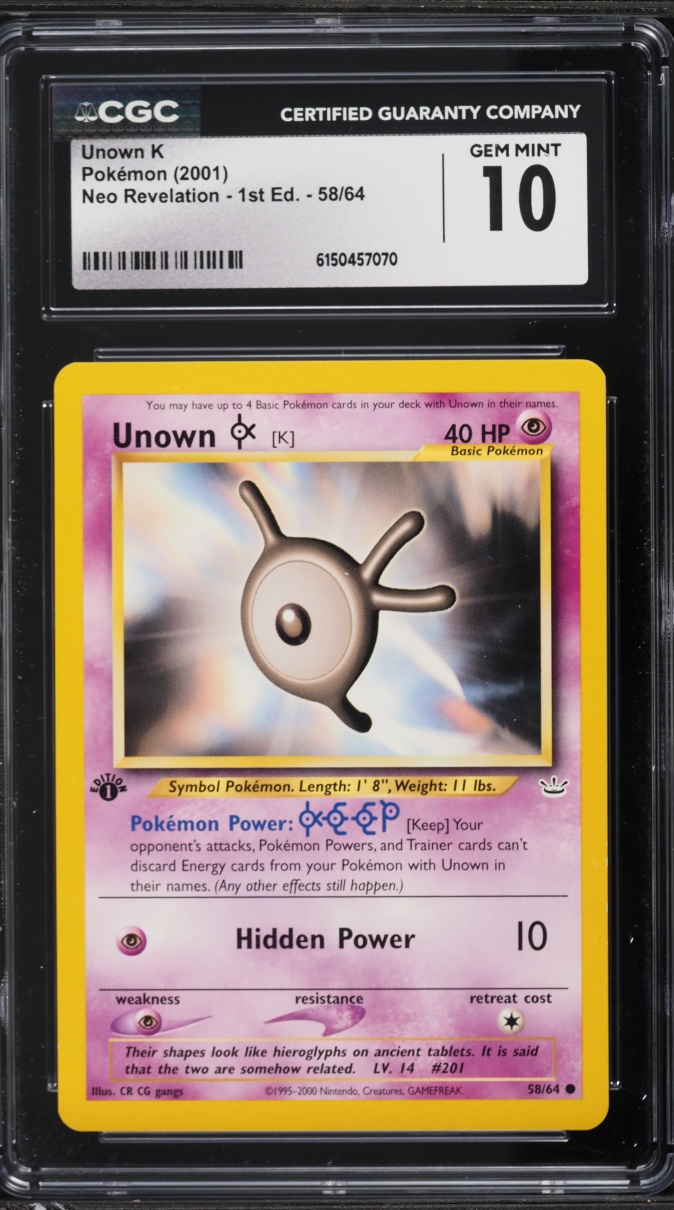 2001 Pokemon Neo Revelation 1st Edition Unown K #58 CGC 10 GEM MINT
