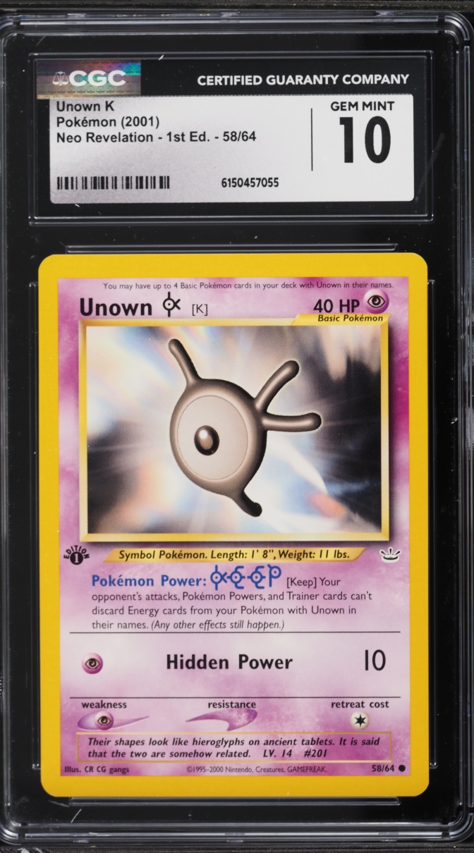 2001 Pokemon Neo Revelation 1st Edition Unown K #58 CGC 10 GEM MINT