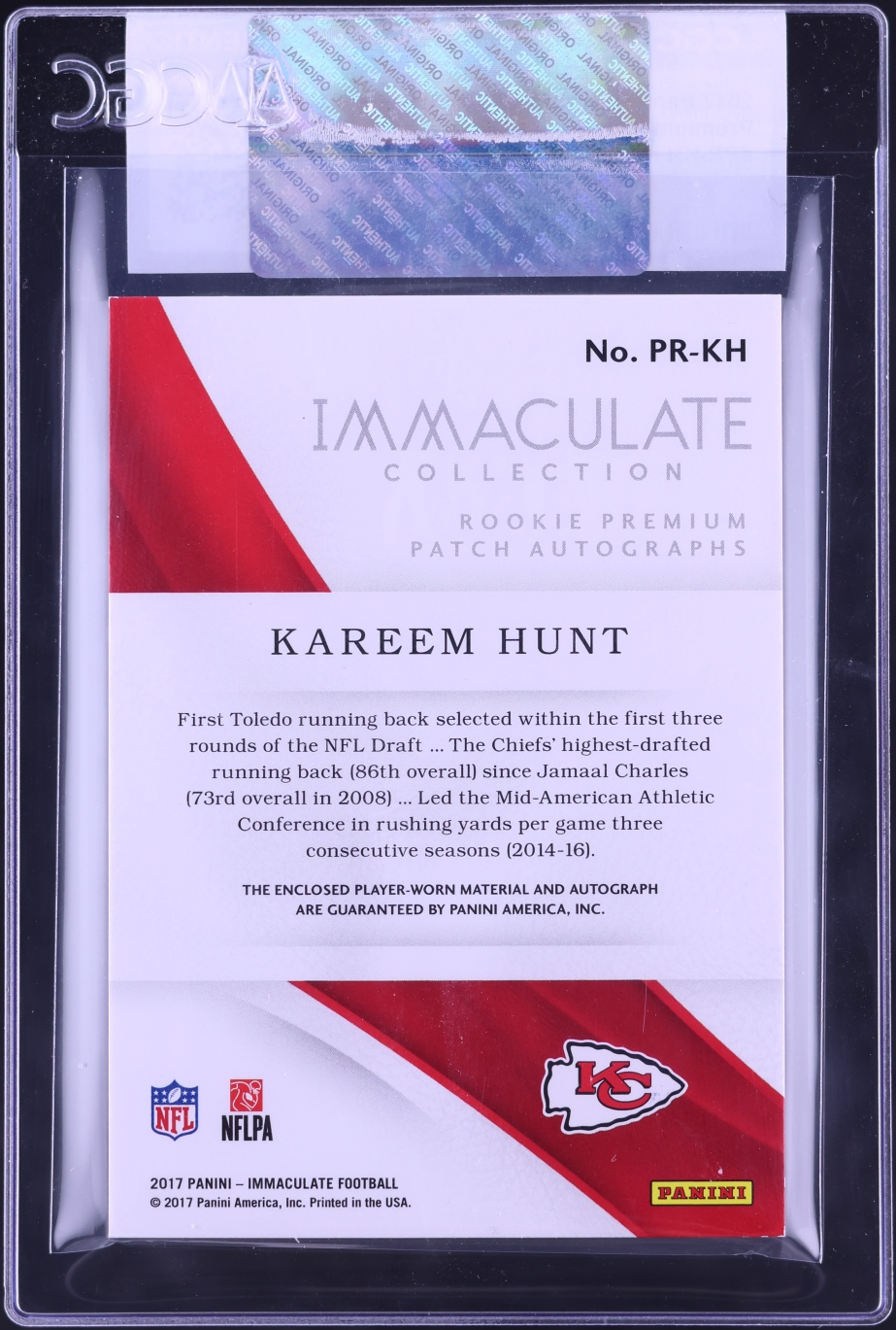 2017 Immaculate Collection Premium Kareem Hunt ROOKIE PATCH AUTO /99 #PR-KH CGC AUTH - Photo 2