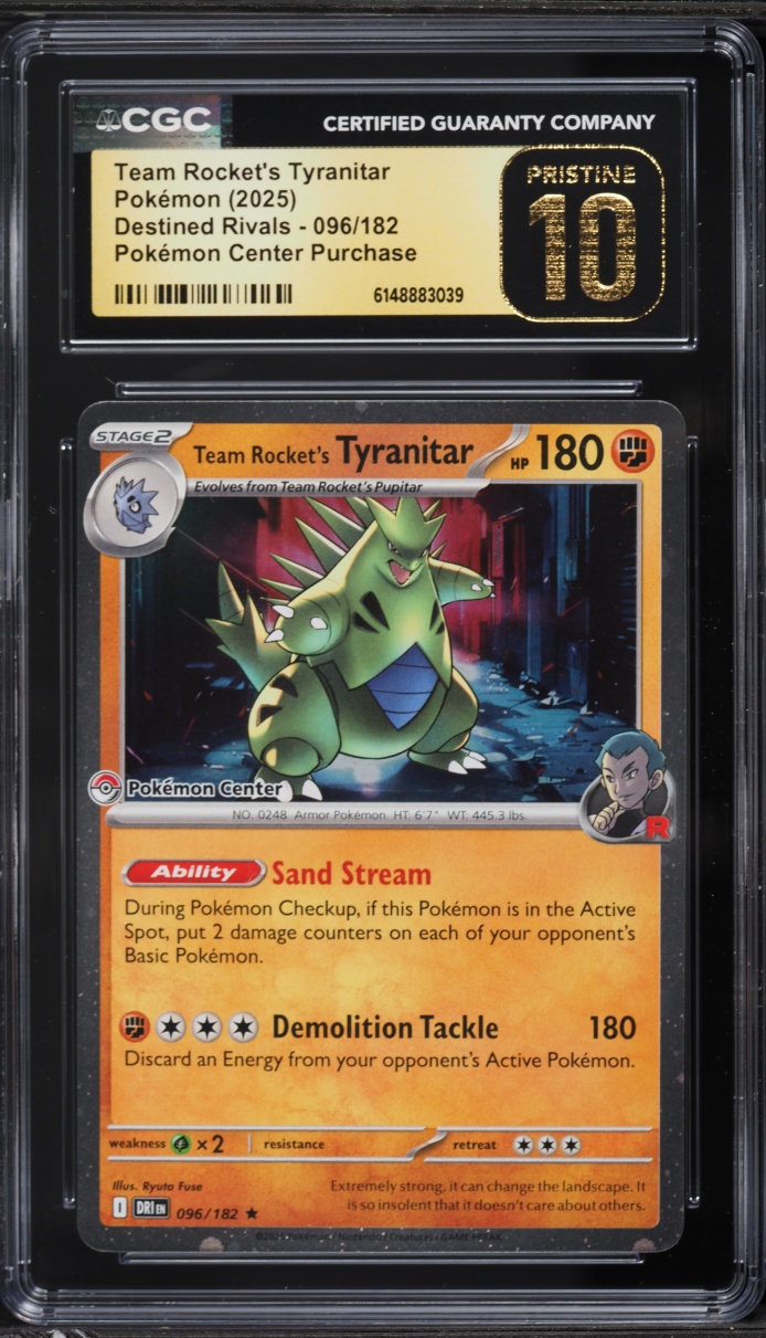 2025 Pokemon SV Destined Rivals Center Purchase Team Rocket's Tyranitar #96 CGC 10 PRISTINE