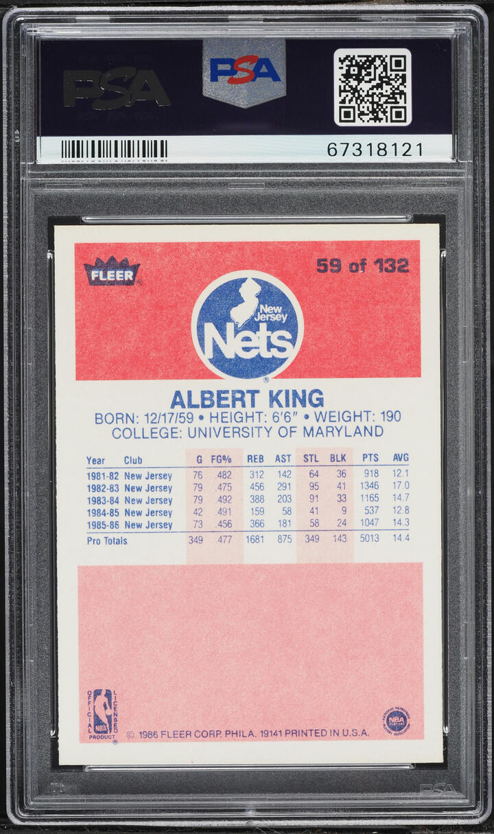 1986 Fleer Basketball Albert King #59 PSA 8 NM-MT