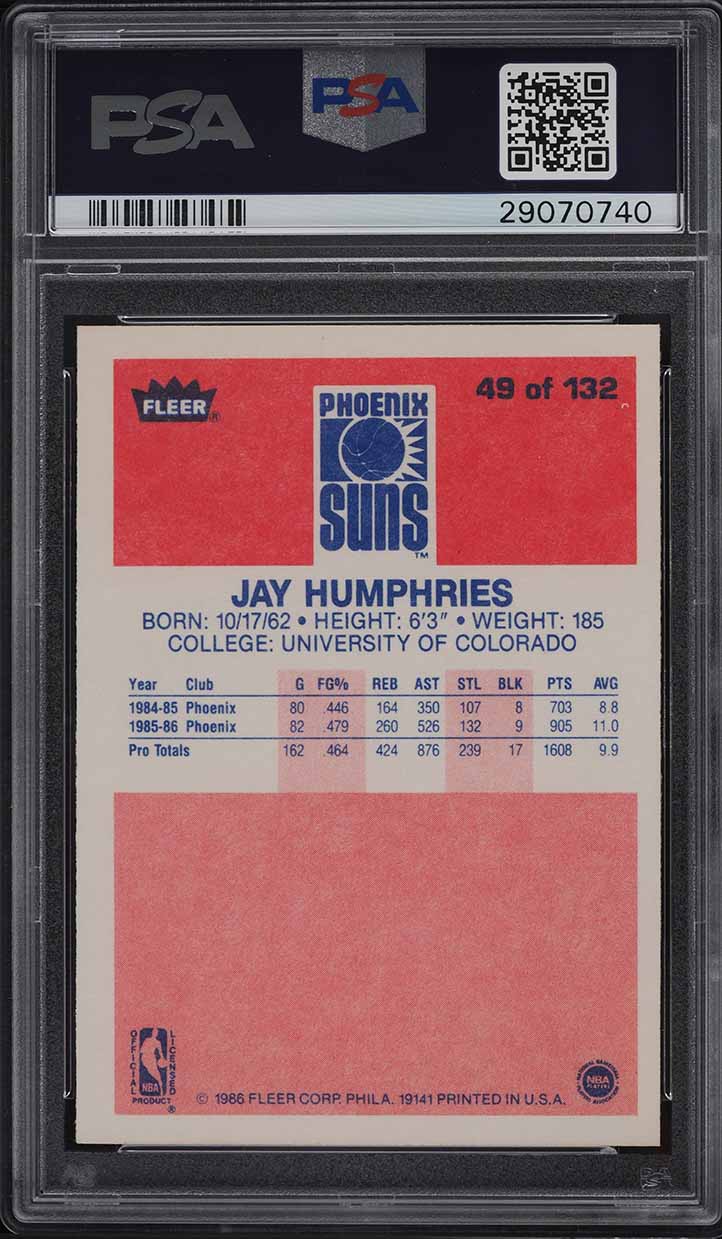 1986 Fleer Basketball Jay Humphries #49 PSA 9 MINT