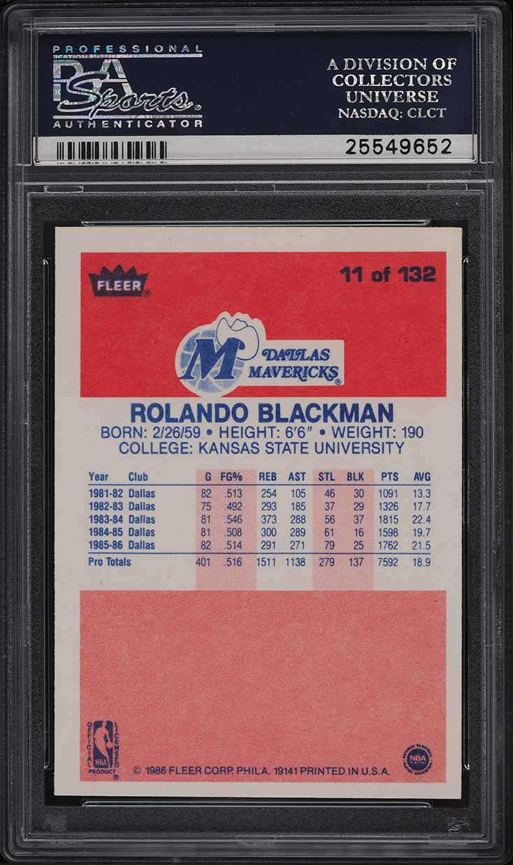1986 Fleer Basketball Rolando Blackman #11 PSA 9 MINT