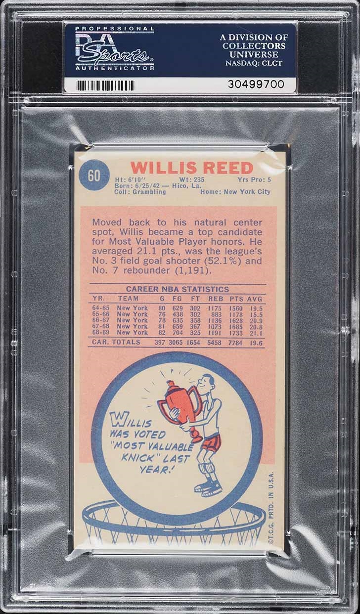 1969 Topps Basketball Willis Reed ROOKIE #60 PSA 10 GEM MINT