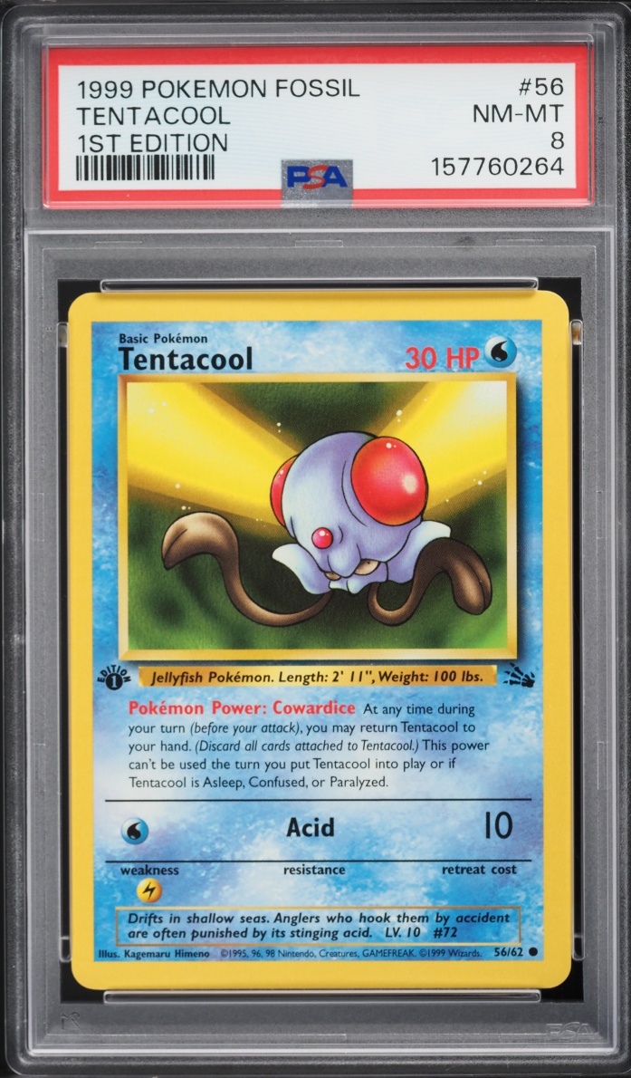 1999 Pokemon Fossil 1st Edition Tentacool #56 PSA 8 NM-MT