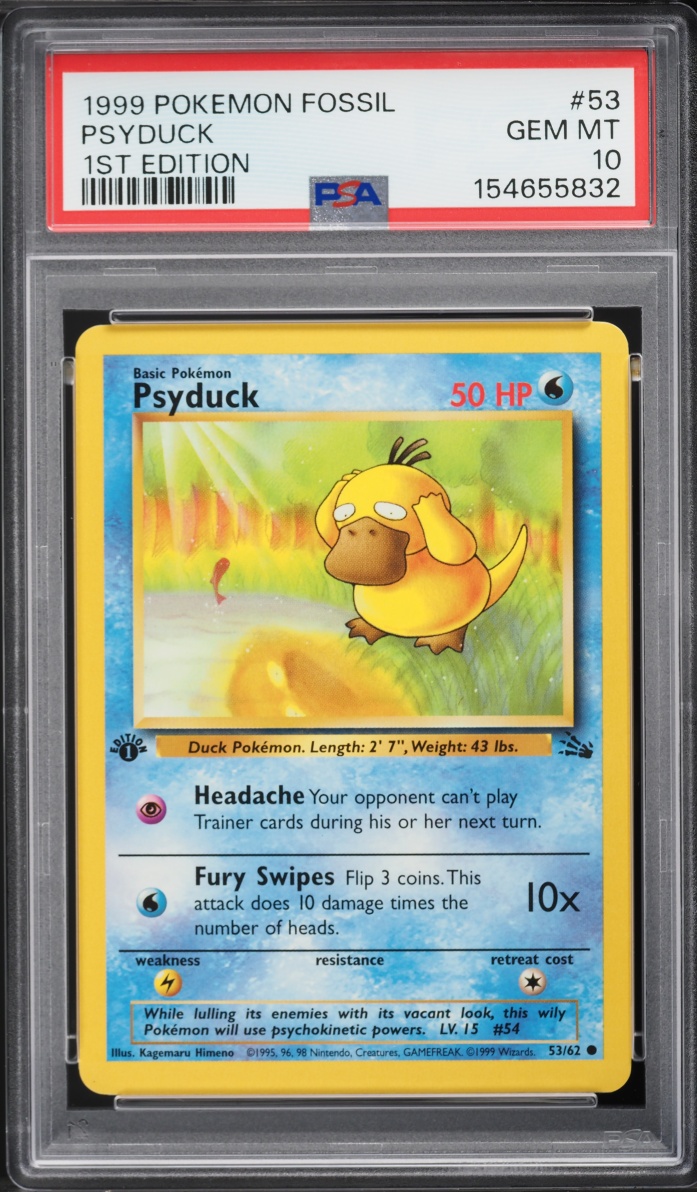 1999 Pokemon Fossil 1st Edition Psyduck #53 PSA 10 GEM MINT