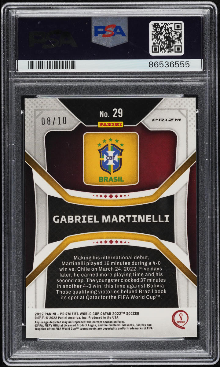 2022 Panini Prizm World Cup Qatar Gold Gabriel Martinelli ROOKIE /10 #29 PSA 9