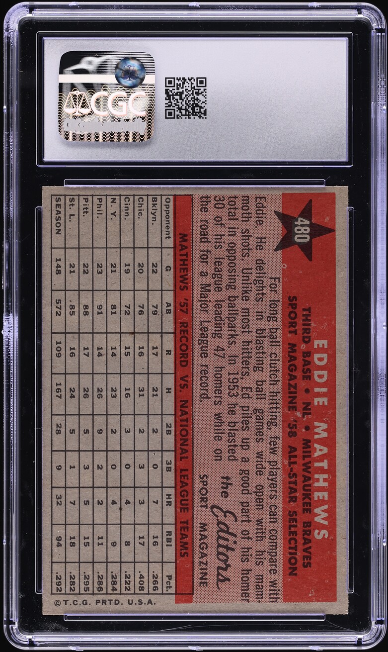 1958 Topps Eddie Mathews '58 ALL STAR #480 CGC 6.5 EXMT+