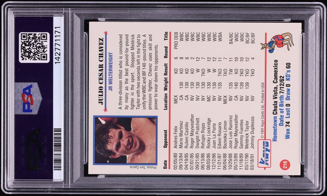 1991 Kayo Boxing Julio Cesar Chavez AUTO #216 PSA AUTH
