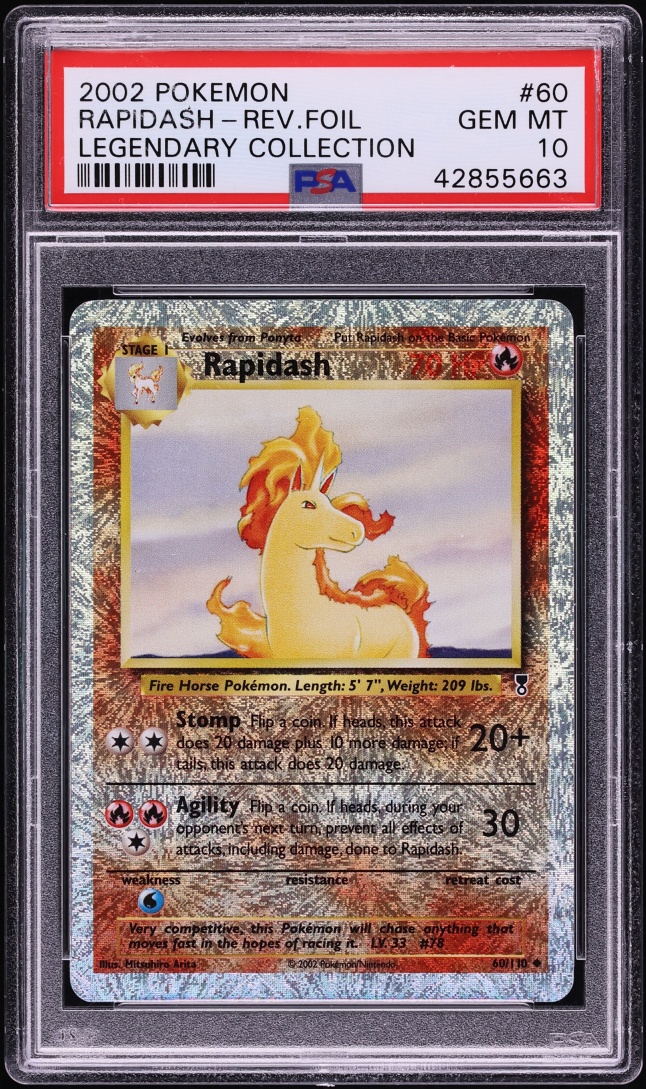 2002 Pokemon Legendary Collection Reverse Holo Rapidash #60 PSA 10 GEM MINT