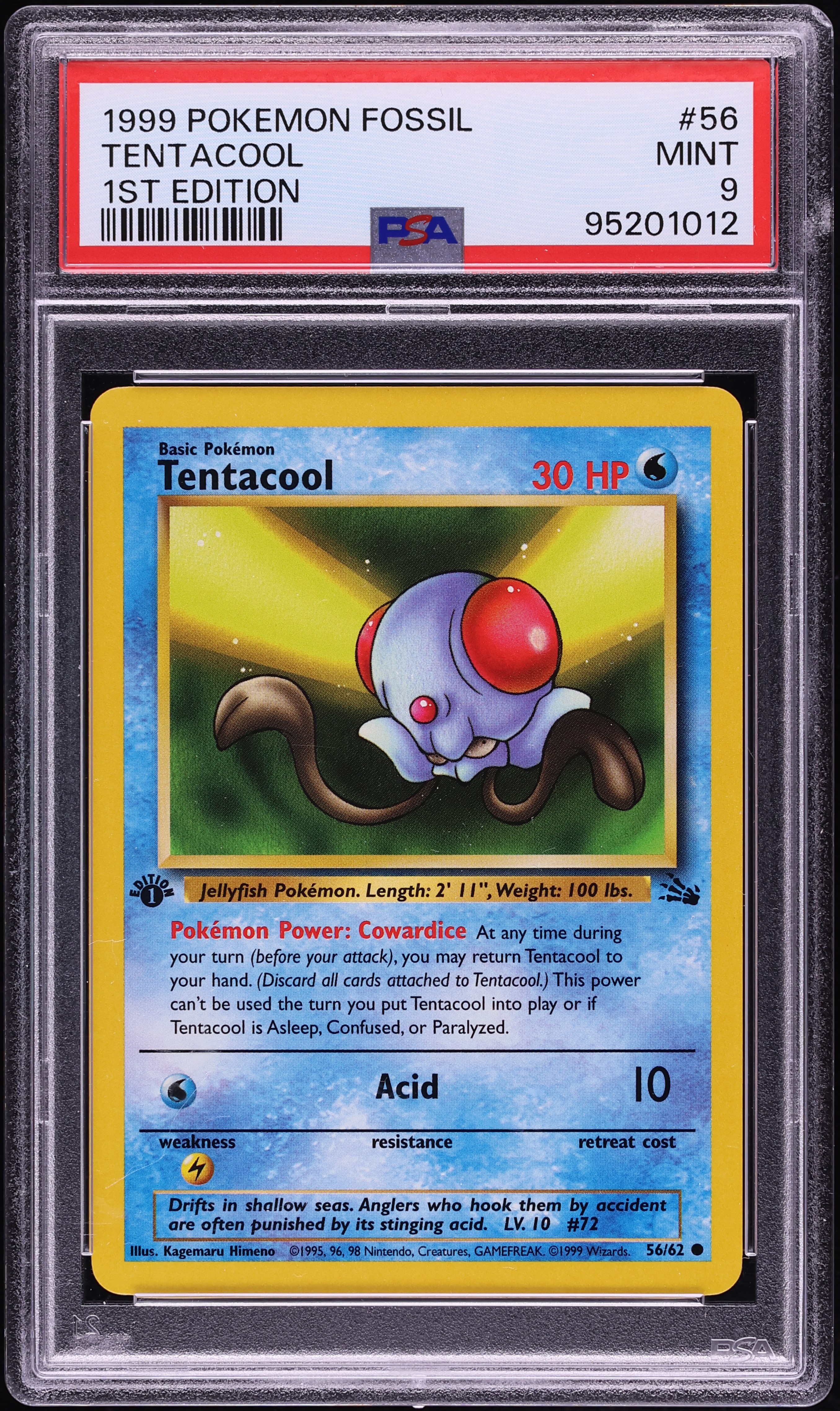 1999 Pokemon Fossil 1st Edition Tentacool #56 PSA 9 MINT