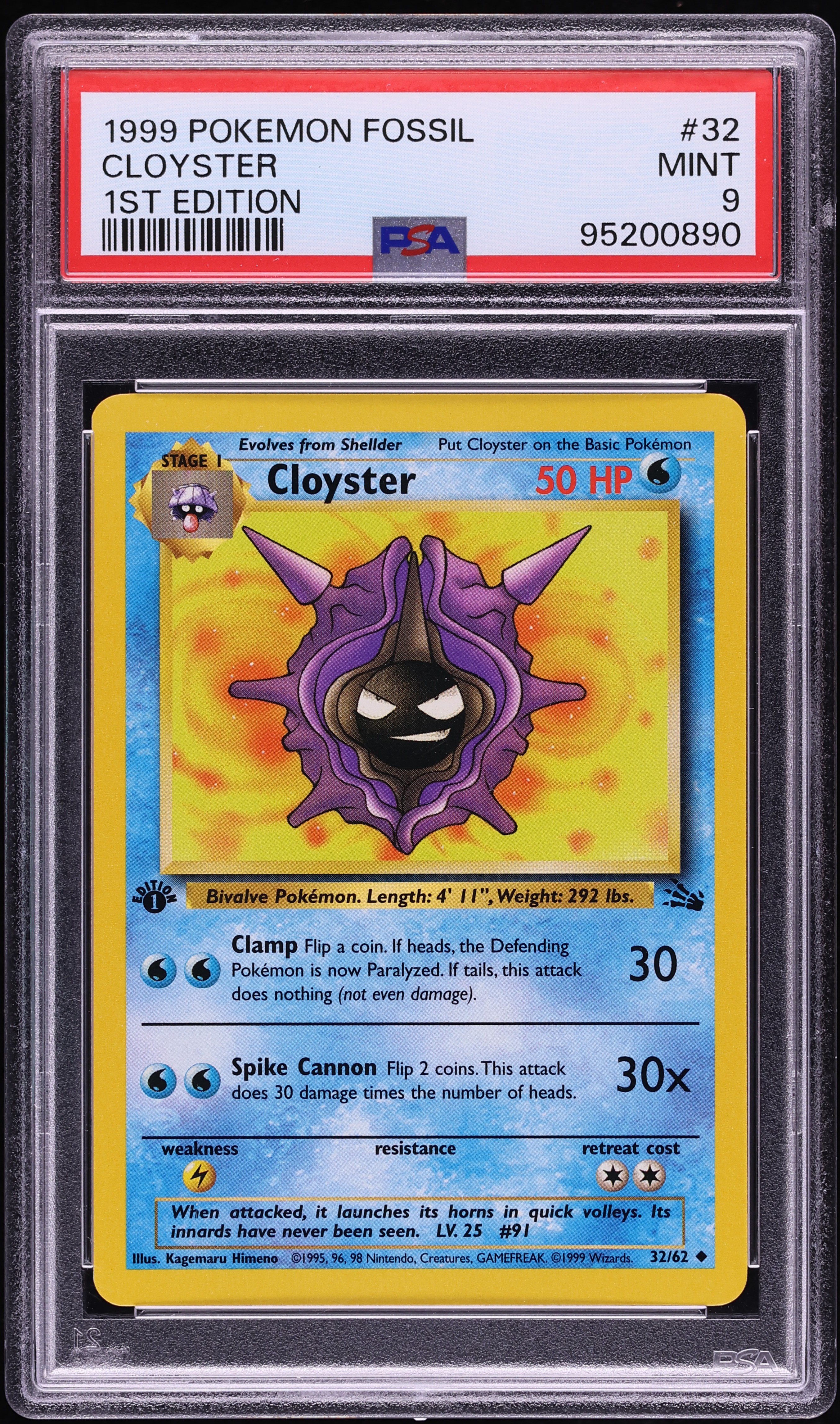 1999 Pokemon Fossil 1st Edition Cloyster #32 PSA 9 MINT
