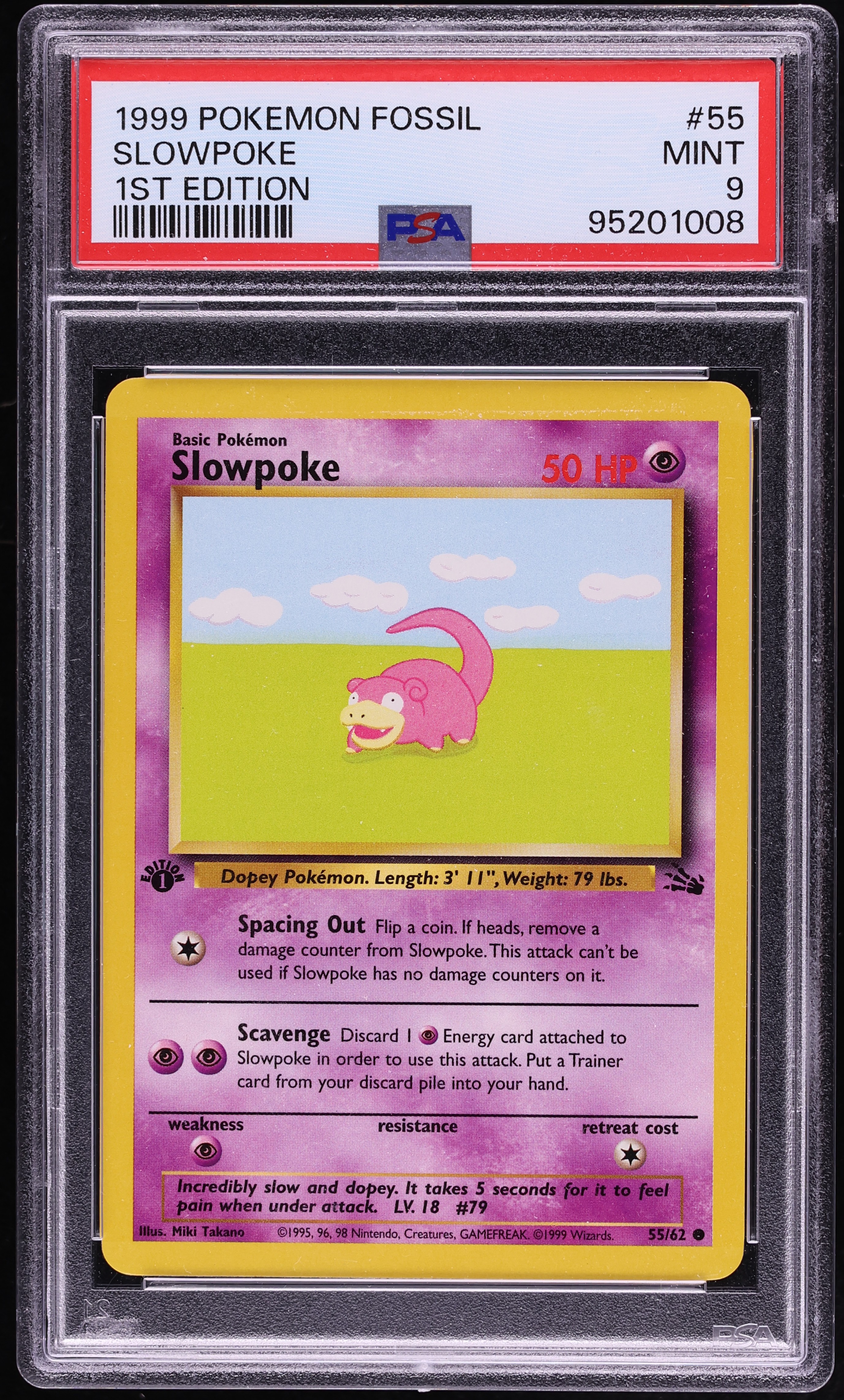 1999 Pokemon Fossil 1st Edition Slowpoke #55 PSA 9 MINT