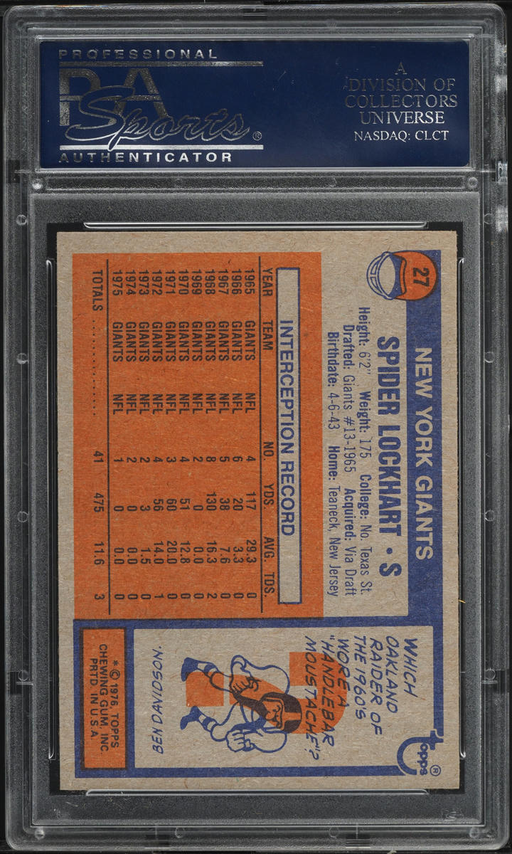 1976 Topps Football Spider Lockhart #27 PSA 10 GEM MINT