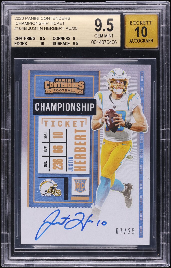 2020 Panini Contenders Championship Justin Herbert ROOKIE AUTO /25 #104 BGS 9.5 GEM MINT