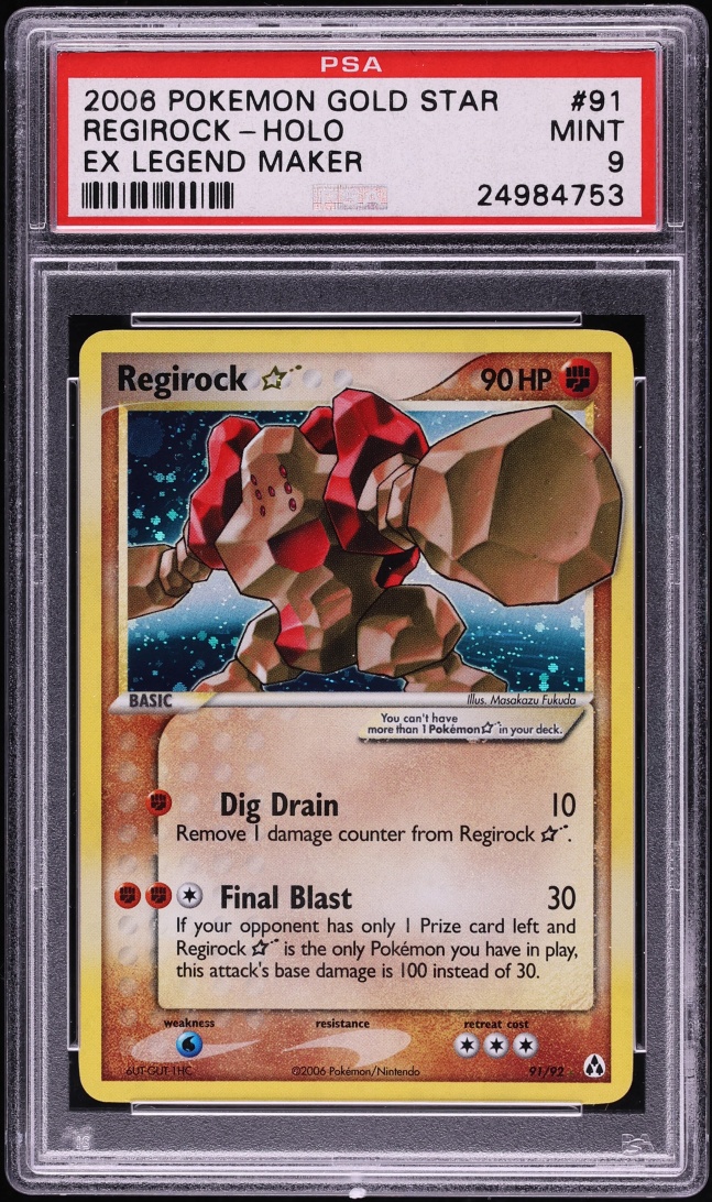 2006 Pokemon EX Legend Maker Holo Regirock Gold Star #91 PSA 9 MINT