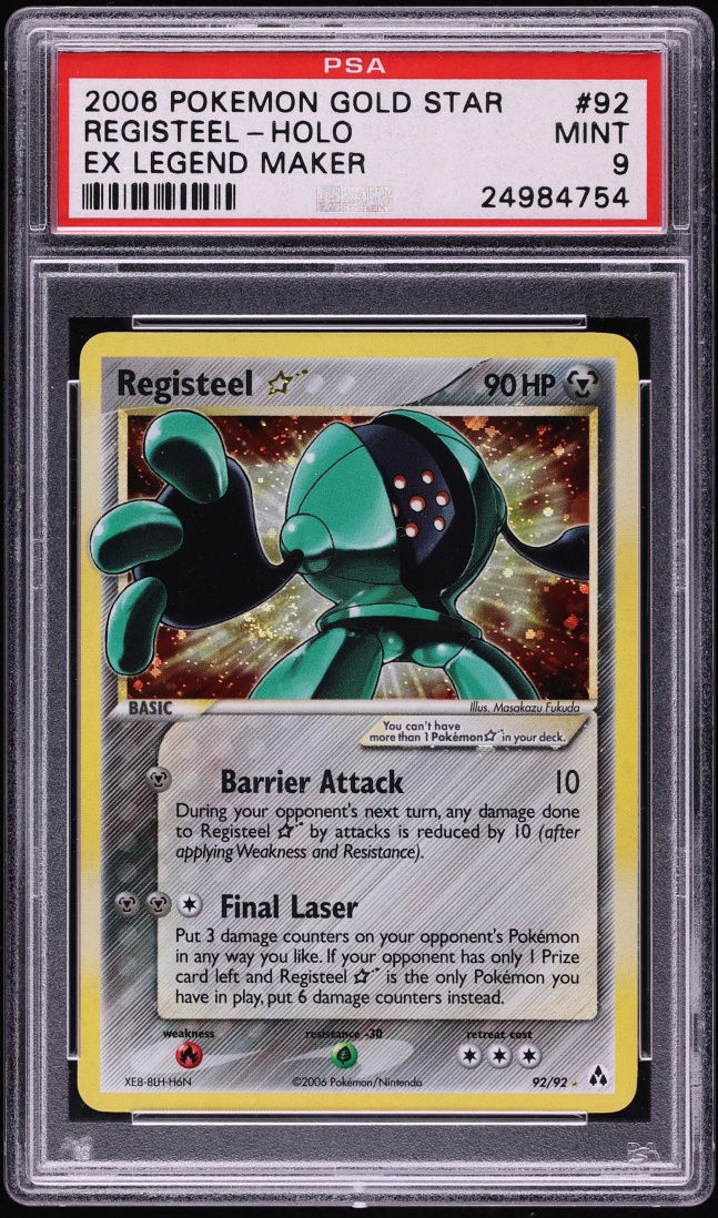 2006 Pokemon EX Legend Maker Holo Registeel Gold Star #92 PSA 9 MINT