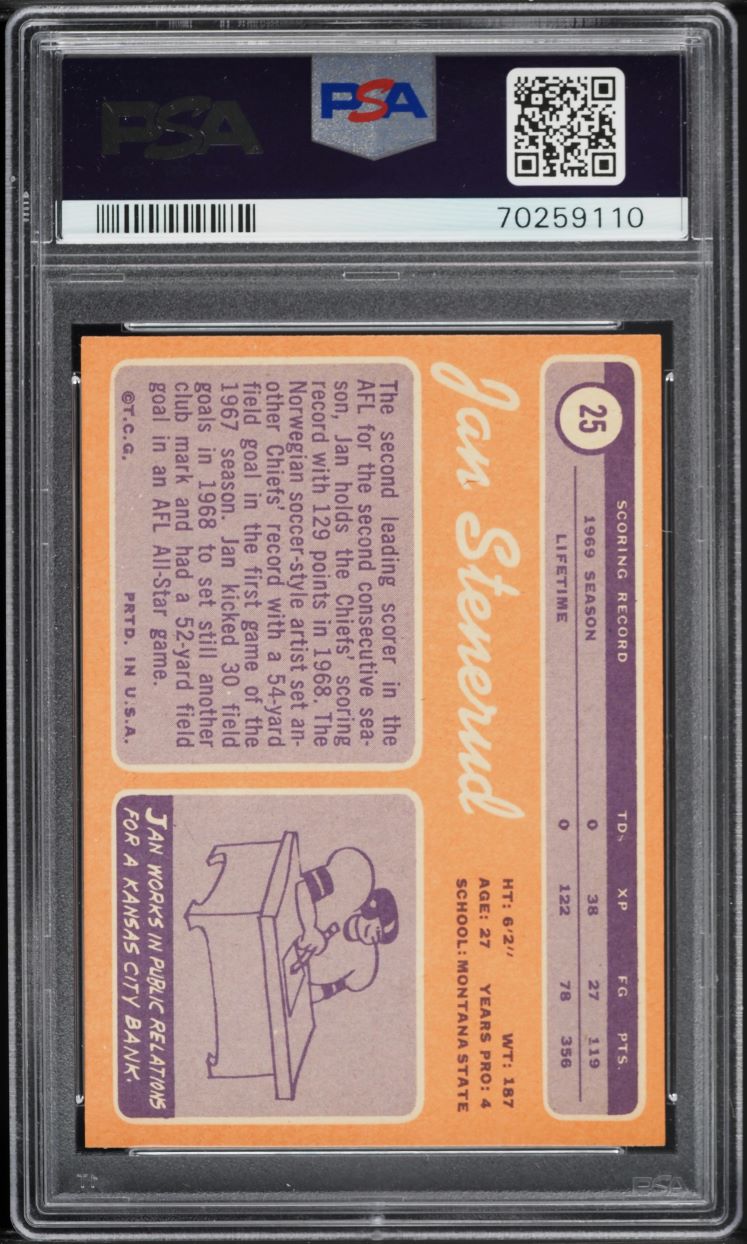 1970 Topps Football Jan Stenerud ROOKIE #25 PSA 9 MINT