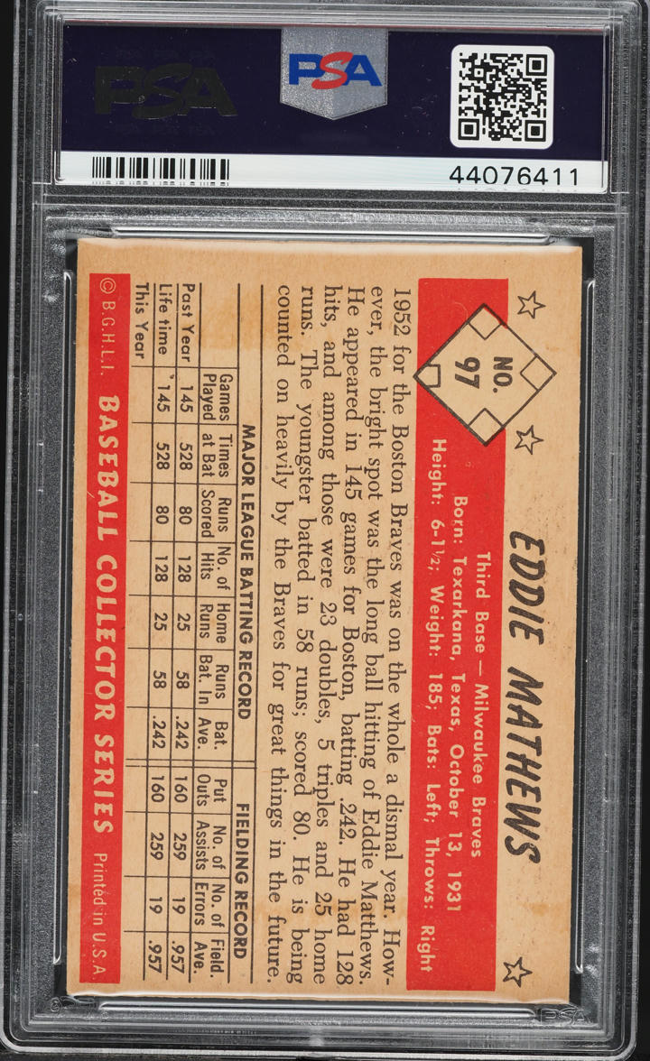 1953 Bowman Color Eddie Mathews #97 PSA 5 EX