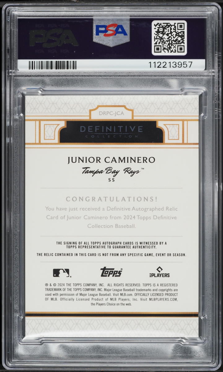 2024 Topps Definitive Collection Green Junior Caminero ROOKIE PATCH AUTO /25 #DRPCJCA PSA 9