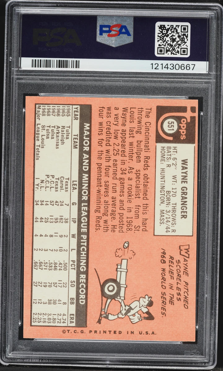 1969 Topps Wayne Granger #551 PSA 6 EXMT