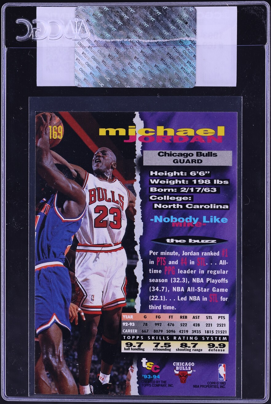 1993 Stadium Club Basketball Michael Jordan #169 CGC AUTH