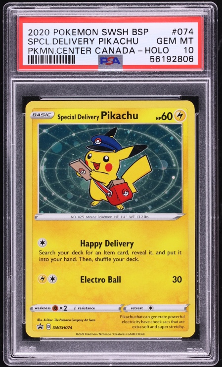 2020 Pokemon Sword & Shield Promo Center Canada Holo Special Delivery Pikachu #74 PSA 10 GEM