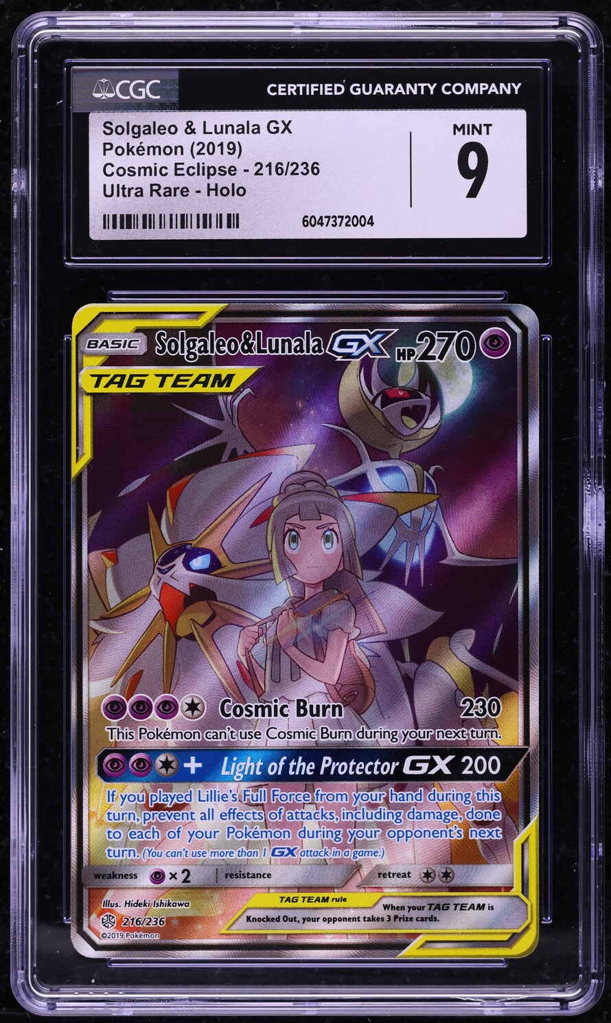2019 Pokemon Sun & Moon Cosmic Eclipse Solgaleo & Lunala GX #216 CGC 9 MINT