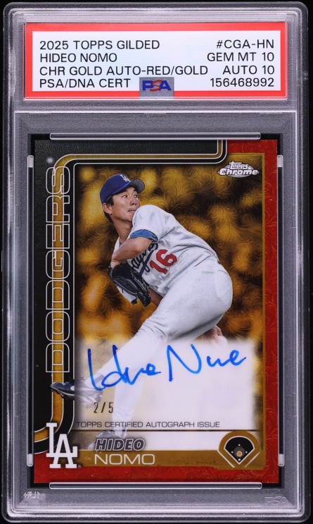 2025 Topps Chrome Gilded Collection Gold Red Hideo Nomo AUTO /5 #CGA-HN PSA 10 GEM MINT