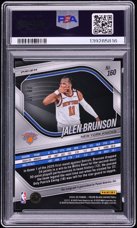 2024 Panini Prizm Black Gold Shimmer FOTL Jalen Brunson AUTO /10 #160 PSA 9 MINT