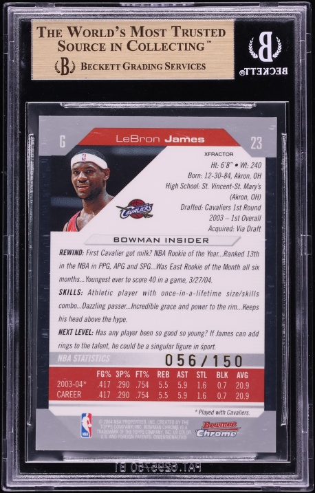 2004 Bowman Chrome Xfractor LeBron James /150 #23 BGS 9.5 GEM MINT