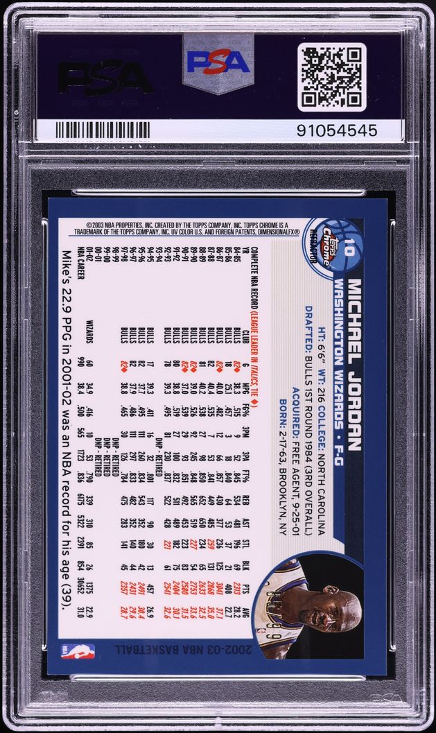 2002 Topps Chrome Black Refractor Michael Jordan /99 #10 PSA 10 GEM MINT