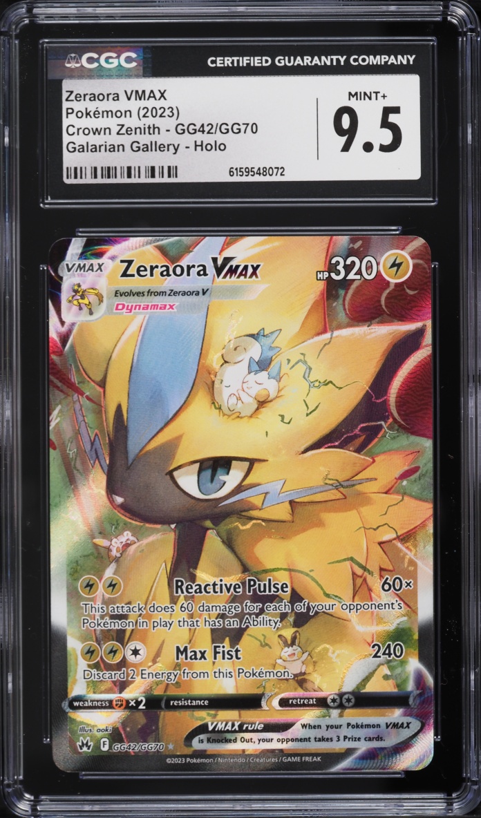 2023 Pokemon Sword & Shield Crown Zenith Alt Art Zeraora VMAX #GG42 CGC 9.5 MINT+