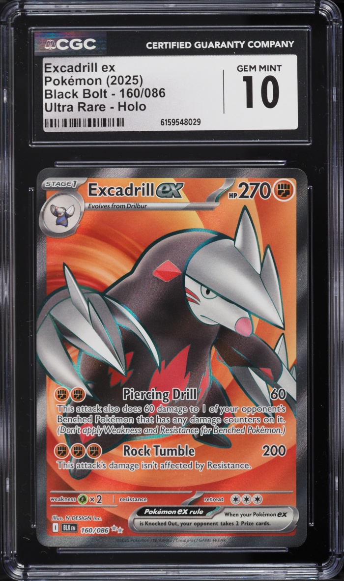 2025 Pokemon Scarlet & Violet Black Bolt Full Art Excadrill Ex #160 CGC 10 GEM MINT
